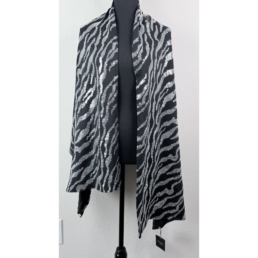 Cynthia Rowley Sequin Zebra Wrap Shawl Black Silver Evening Party NWT
